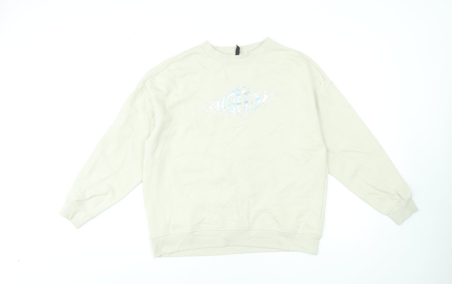 H&M Divided Women Beige Pullover Sweatshirt XXS Crew Neck Cotton Blend