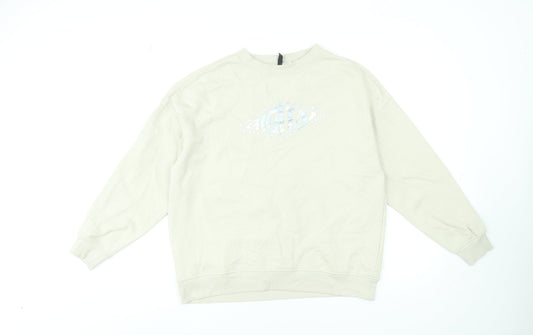 H&M Divided Women Beige Pullover Sweatshirt XXS Crew Neck Cotton Blend