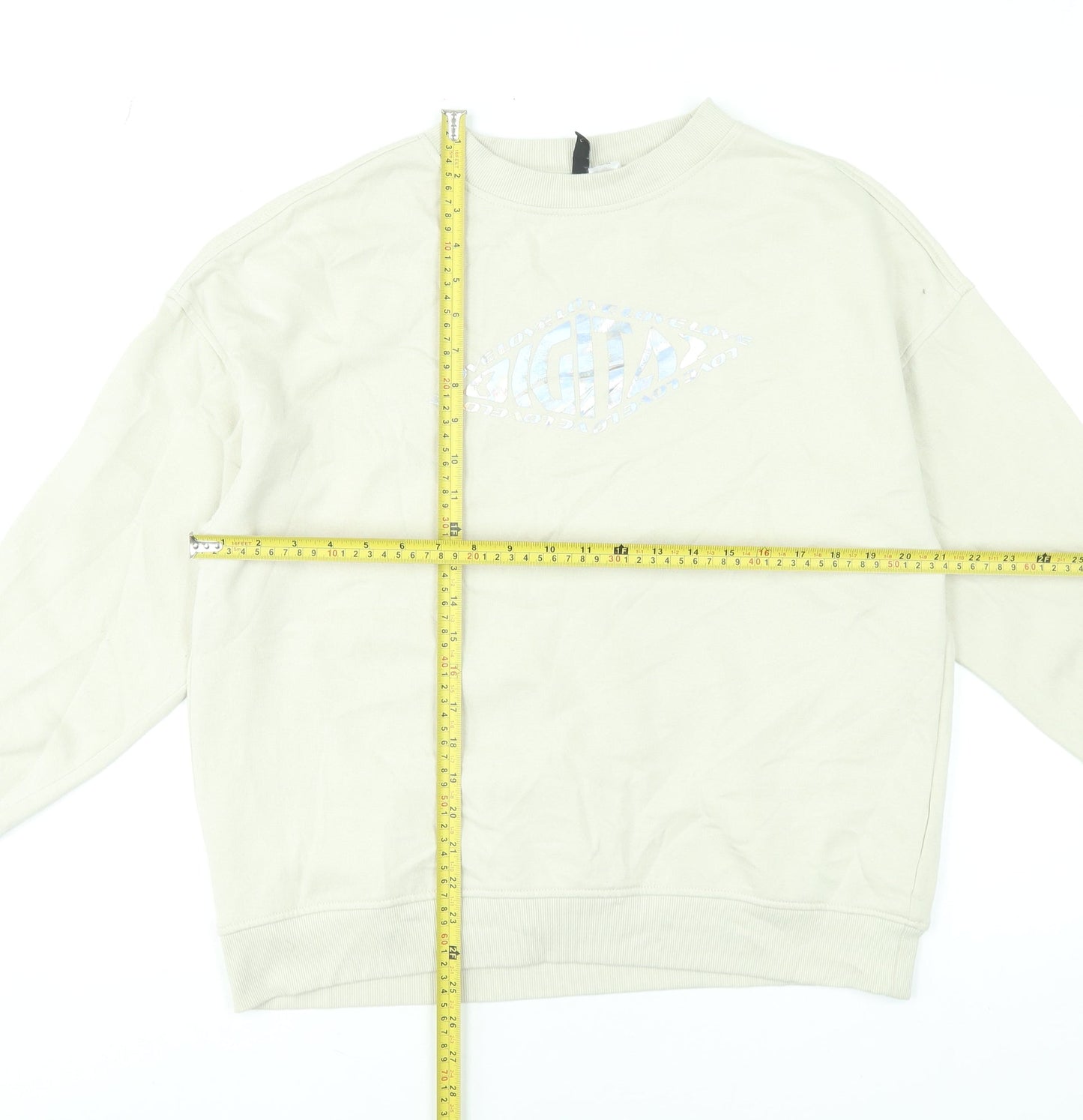 H&M Divided Women Beige Pullover Sweatshirt XXS Crew Neck Cotton Blend