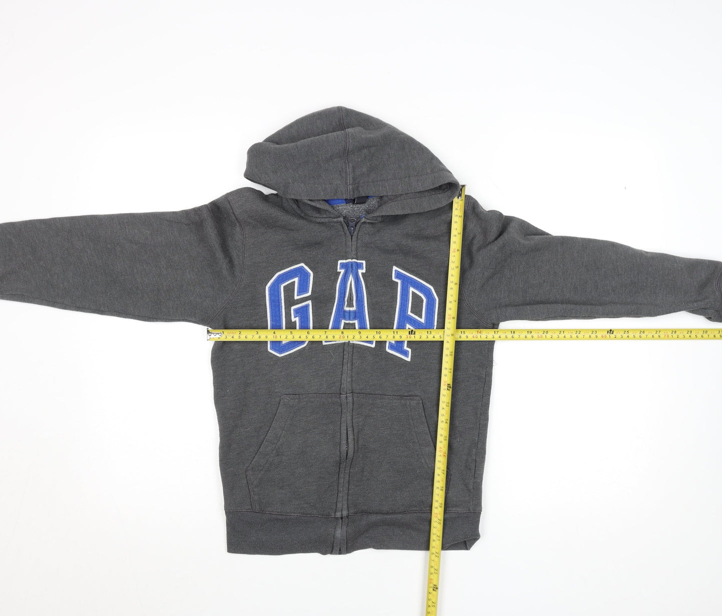 Gap Kids Boys Grey Full Zip Fleece Hoodie 12 Years Logo Hooded Sweatshirt