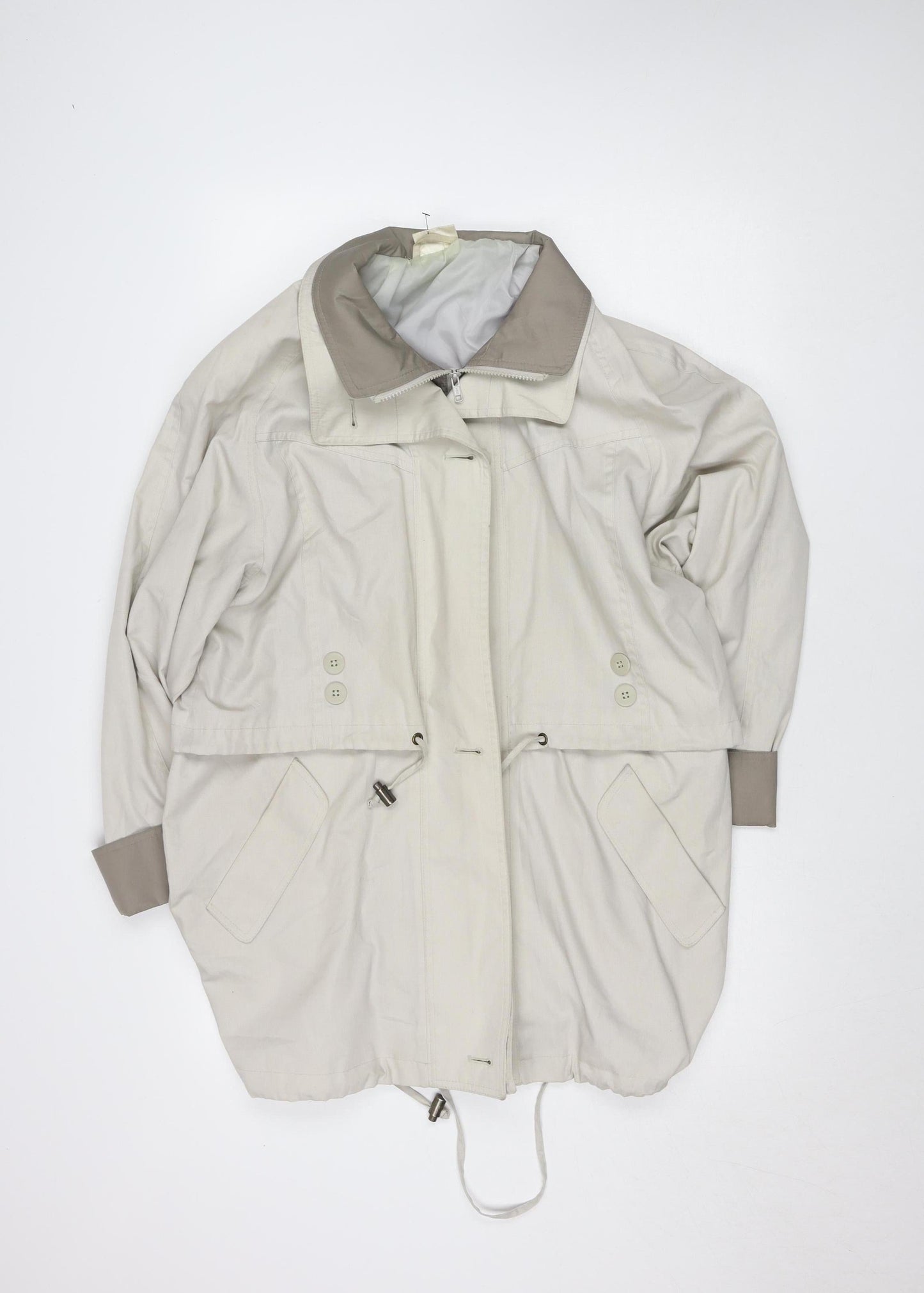 Essentials Womens Beige Size 14 Parka Jacket with Hood Drawstring
