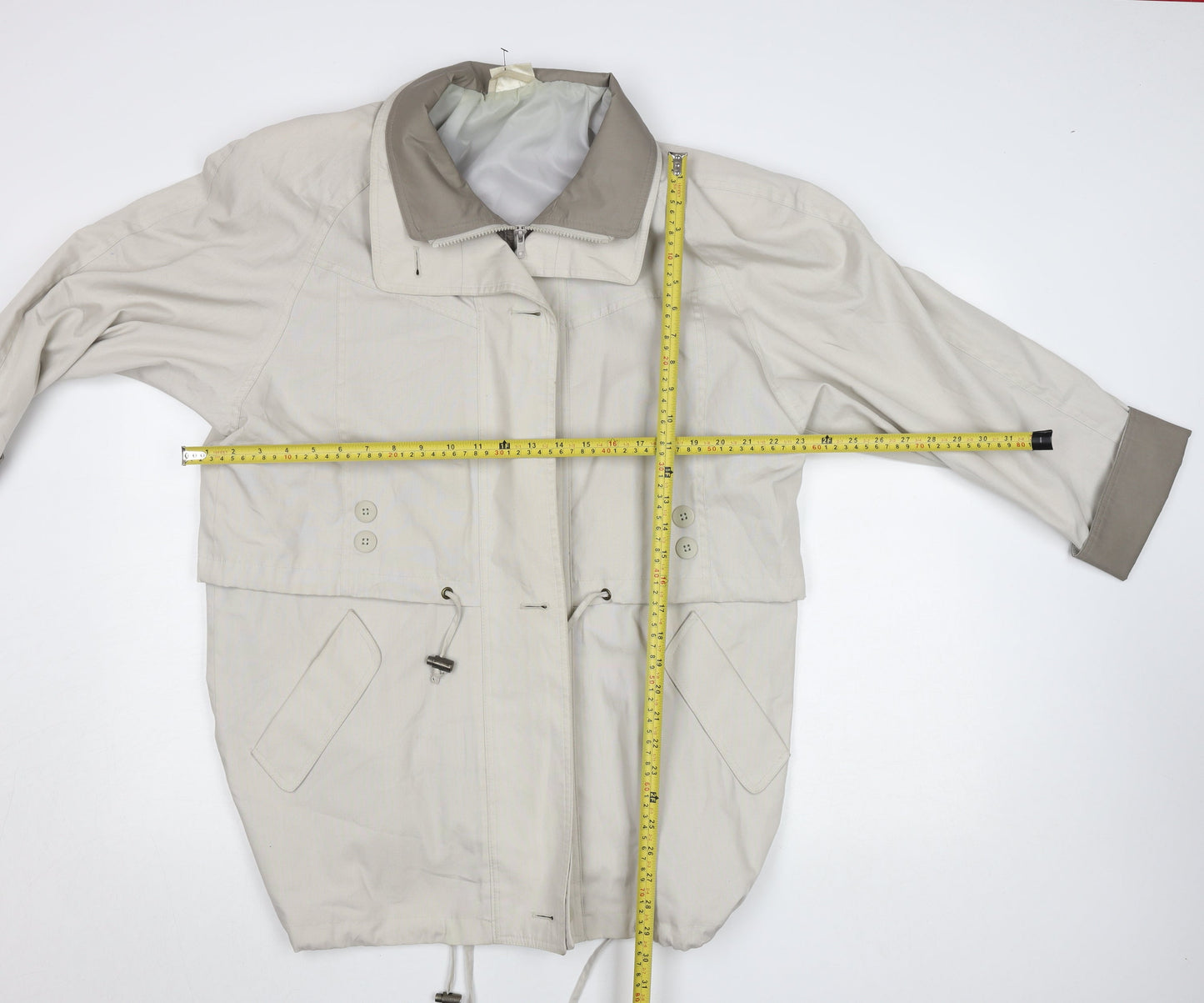 Essentials Womens Beige Size 14 Parka Jacket with Hood Drawstring