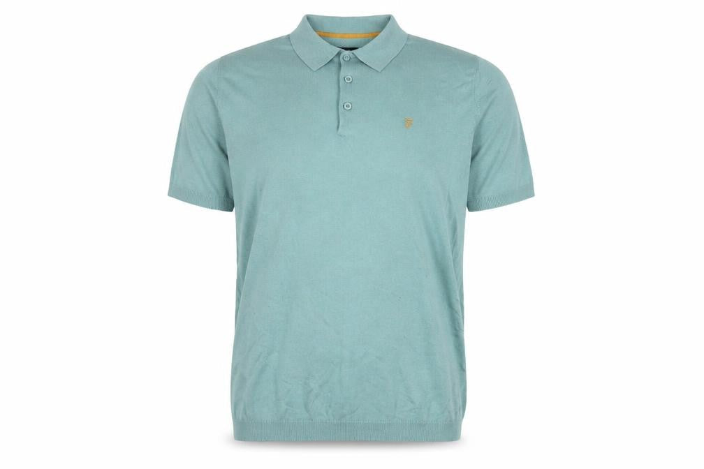 Farah Vintage Men's Green Knit Polo Shirt L Short Sleeve Collared