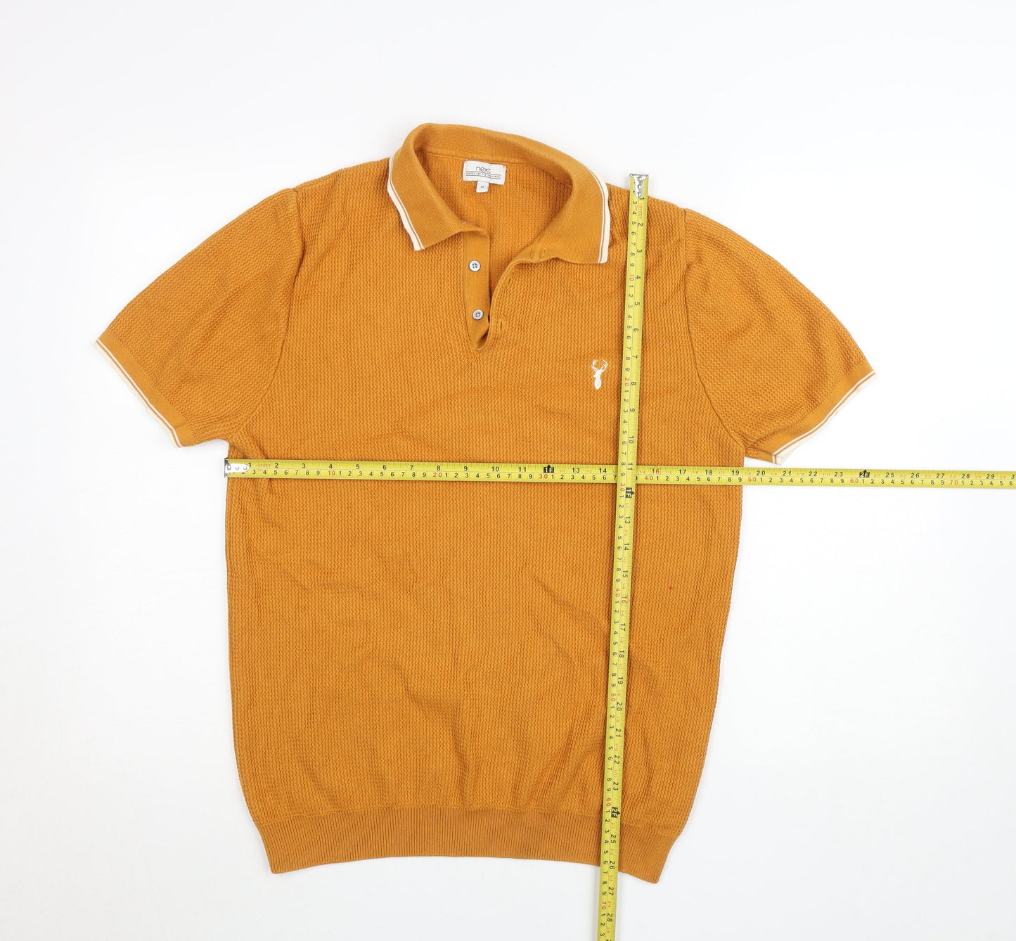 Next Men's Brown Knit Cotton Short Sleeve Henley Jumper M