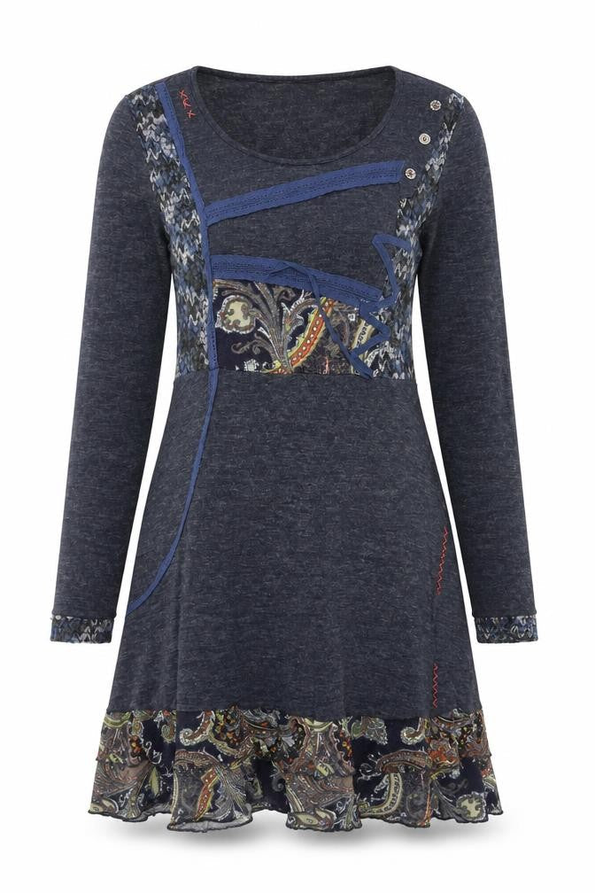 Desigual Women Blue Paisley Knee Length A-Line Dress M