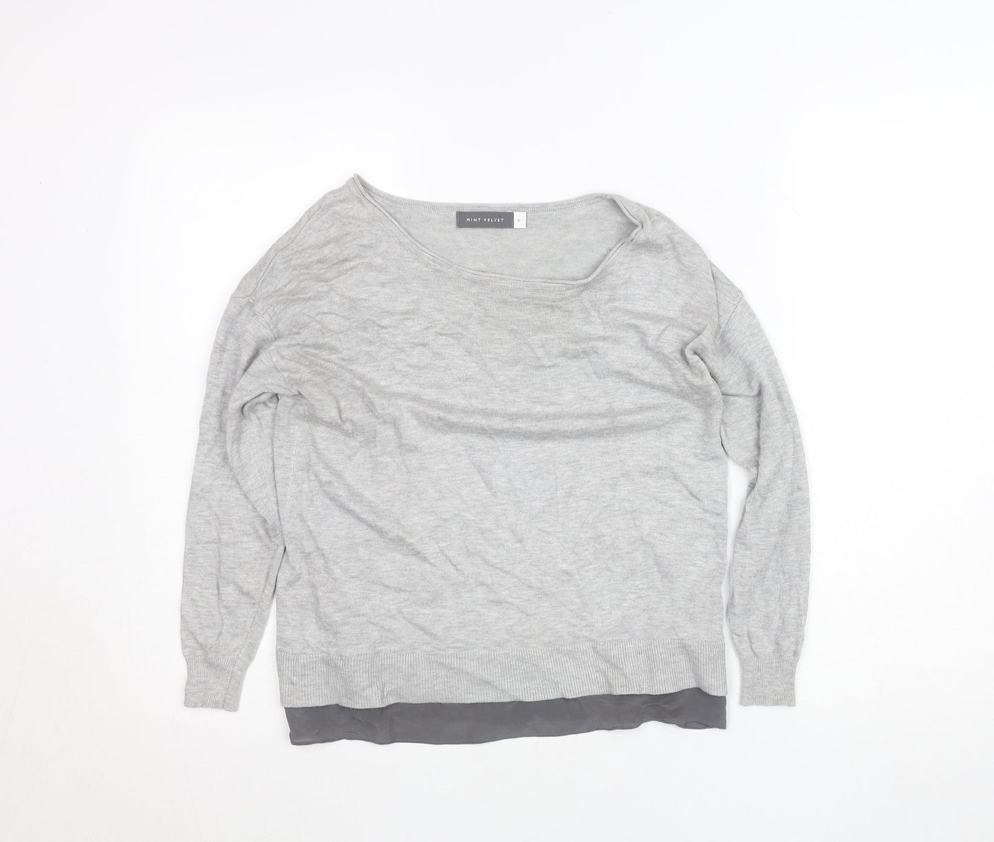 Mint Velvet Womens Grey Knit Long Sleeve Scoop Neck Blouse Size 8