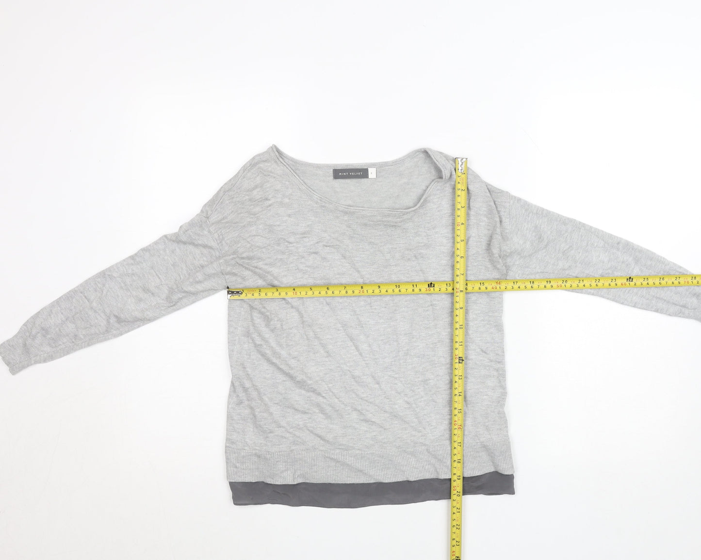 Mint Velvet Womens Grey Knit Long Sleeve Scoop Neck Blouse Size 8
