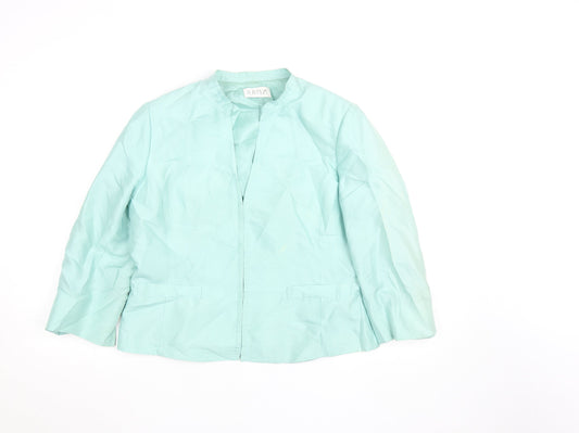 Platinum Womens Green Silk Lined Open Front Blazer Size 16