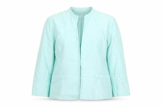 Platinum Womens Green Silk Lined Open Front Blazer Size 16