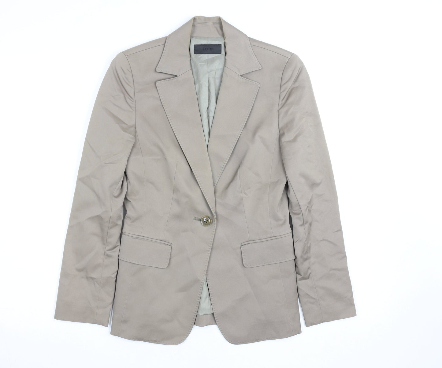 ICB Women's Beige Slim Fit Cotton Blend Blazer Jacket Size 8