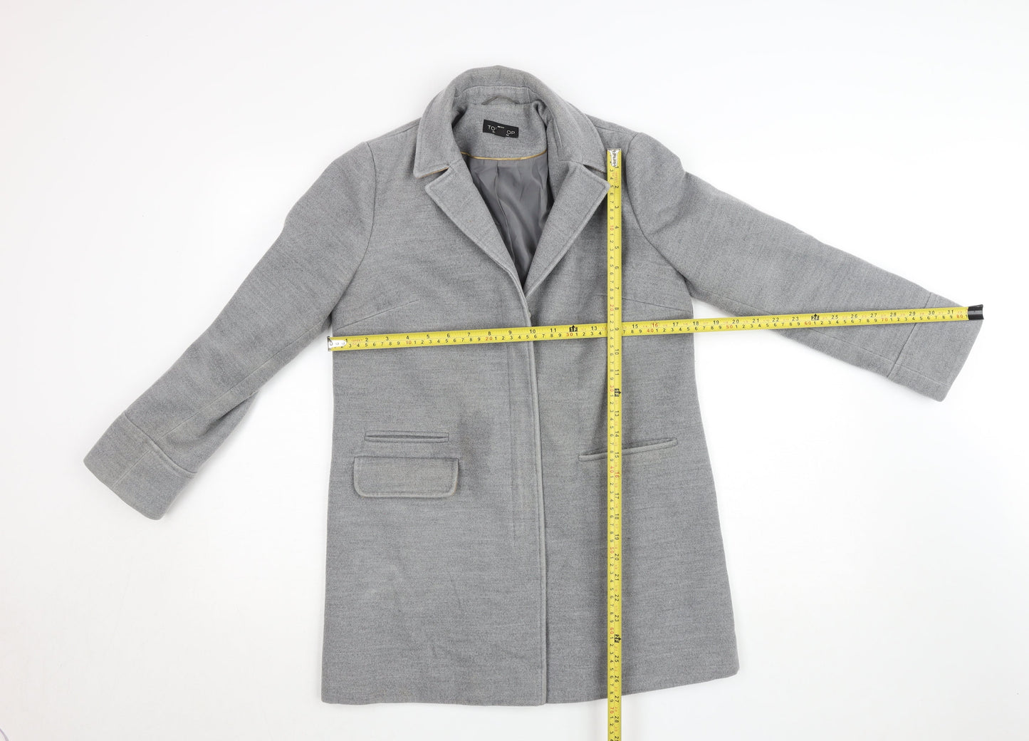 Topshop Petite Grey Wool Blend Overcoat Women UK 6 Classic Style