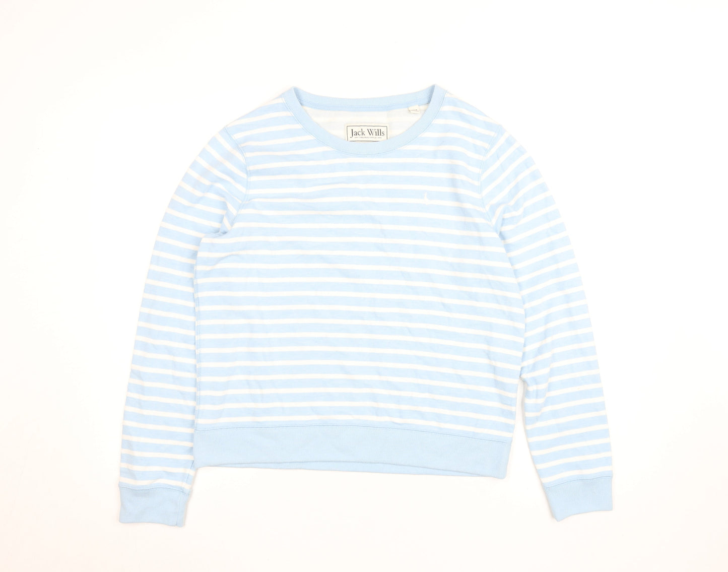 Jack Wills Women Blue Striped Cotton Crew Neck Pullover Sweatshirt Size M