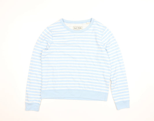 Jack Wills Women Blue Striped Cotton Crew Neck Pullover Sweatshirt Size M