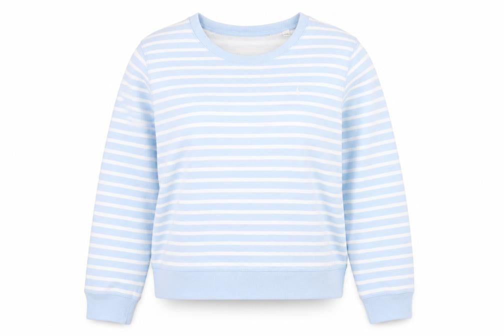 Jack Wills Women Blue Striped Cotton Crew Neck Pullover Sweatshirt Size M