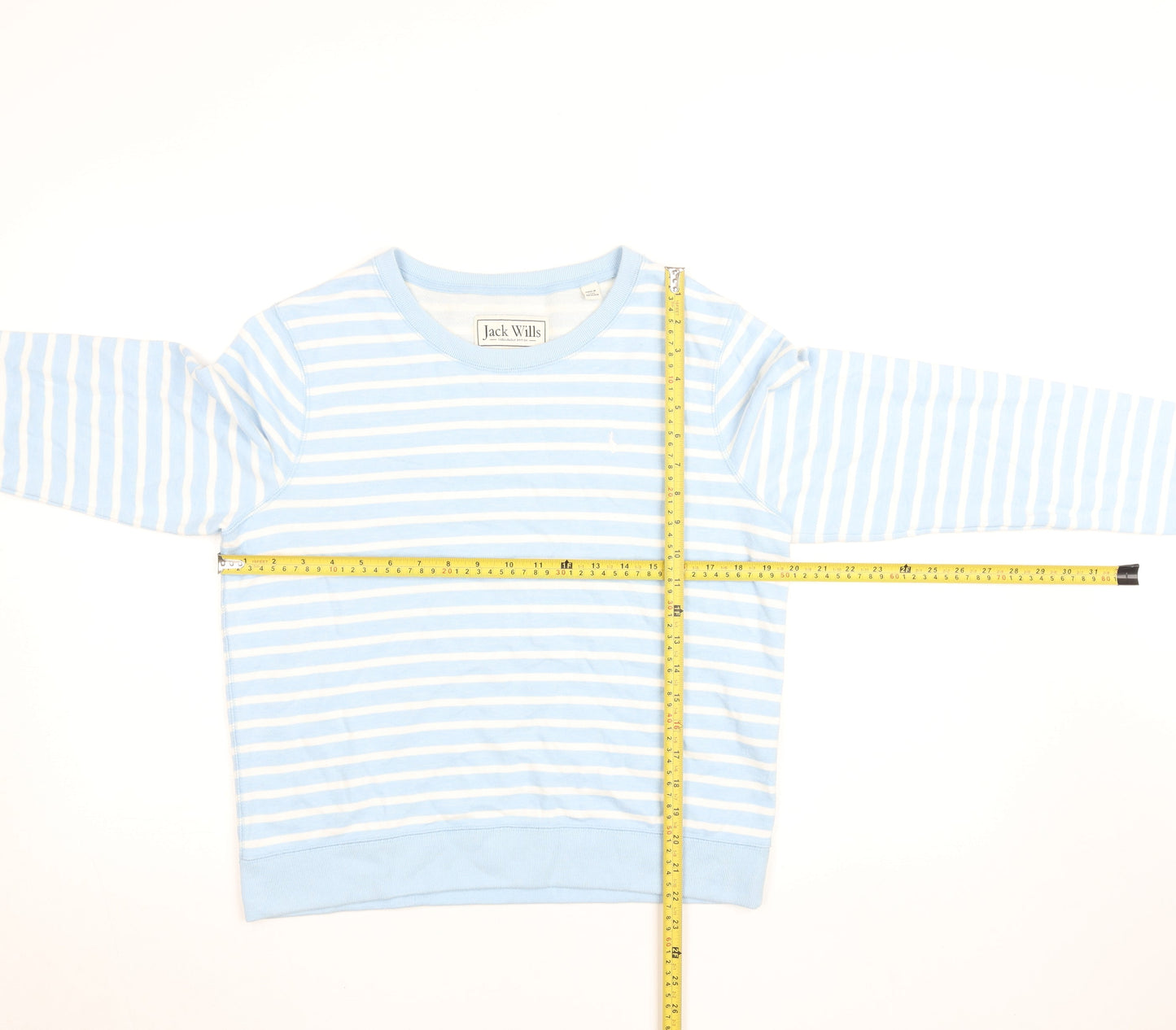 Jack Wills Women Blue Striped Cotton Crew Neck Pullover Sweatshirt Size M