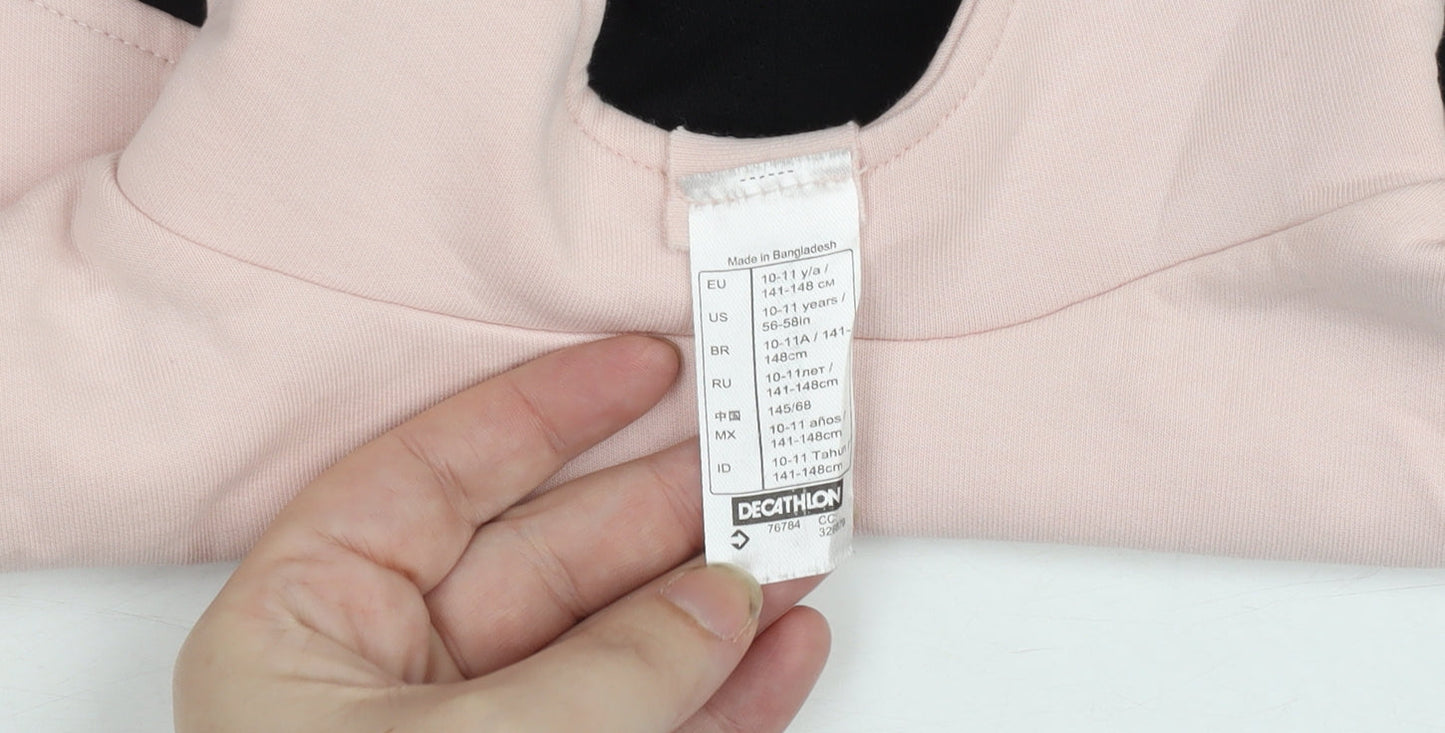Decathlon Teens Pink & Black Pullover Hoodie 10-11 Years Colourblock