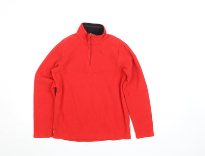 Additional front view of Quechua boys’ red fleece basic jacket 12 years 1/4 zip hiking top