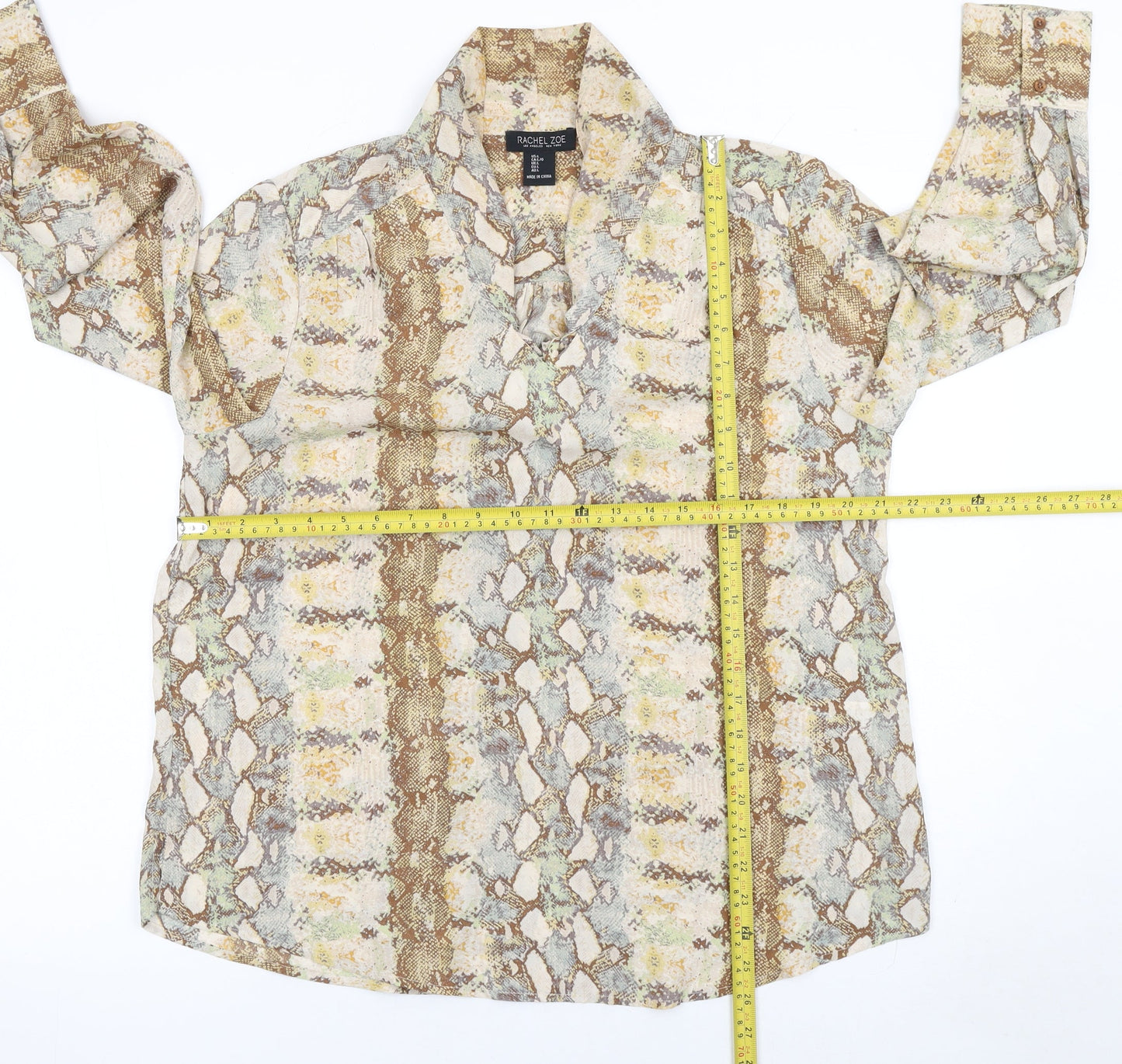 Rachel Zoe Women's Brown Animal Print Long Sleeve Blouse Size L