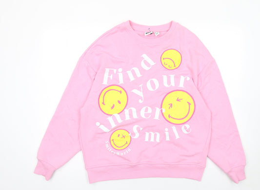 SmileyWorld Womens Pink Graphic Pullover Sweatshirt 2XS
