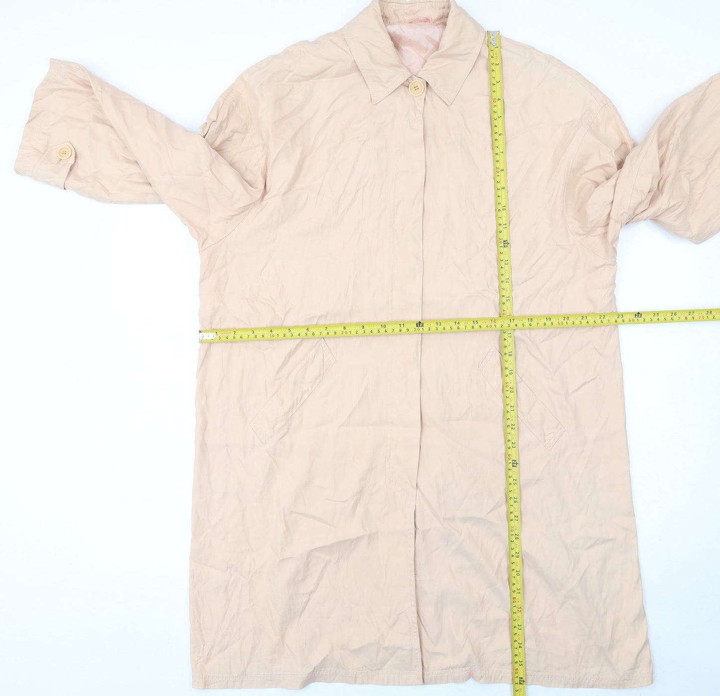 iBlues Women Beige Long Trench Coat Size 10 Viscose Blend Classic Style