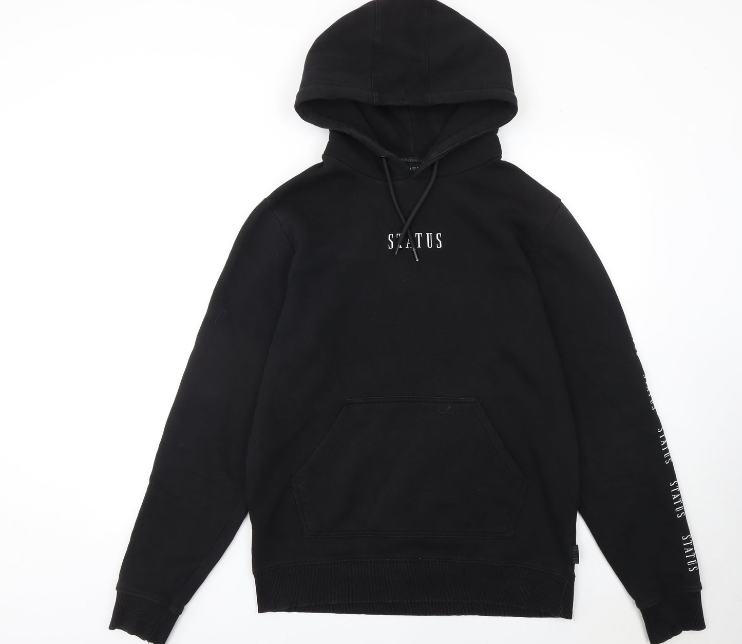 Status Men's Black Pullover Hoodie Size L Graphic Logo Hooded Sweatshirt