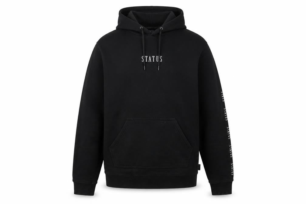 Status Men's Black Pullover Hoodie Size L Graphic Logo Hooded Sweatshirt