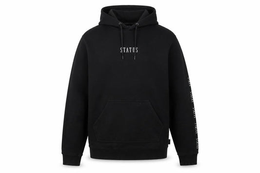 Status Men's Black Pullover Hoodie Size L Graphic Logo Hooded Sweatshirt