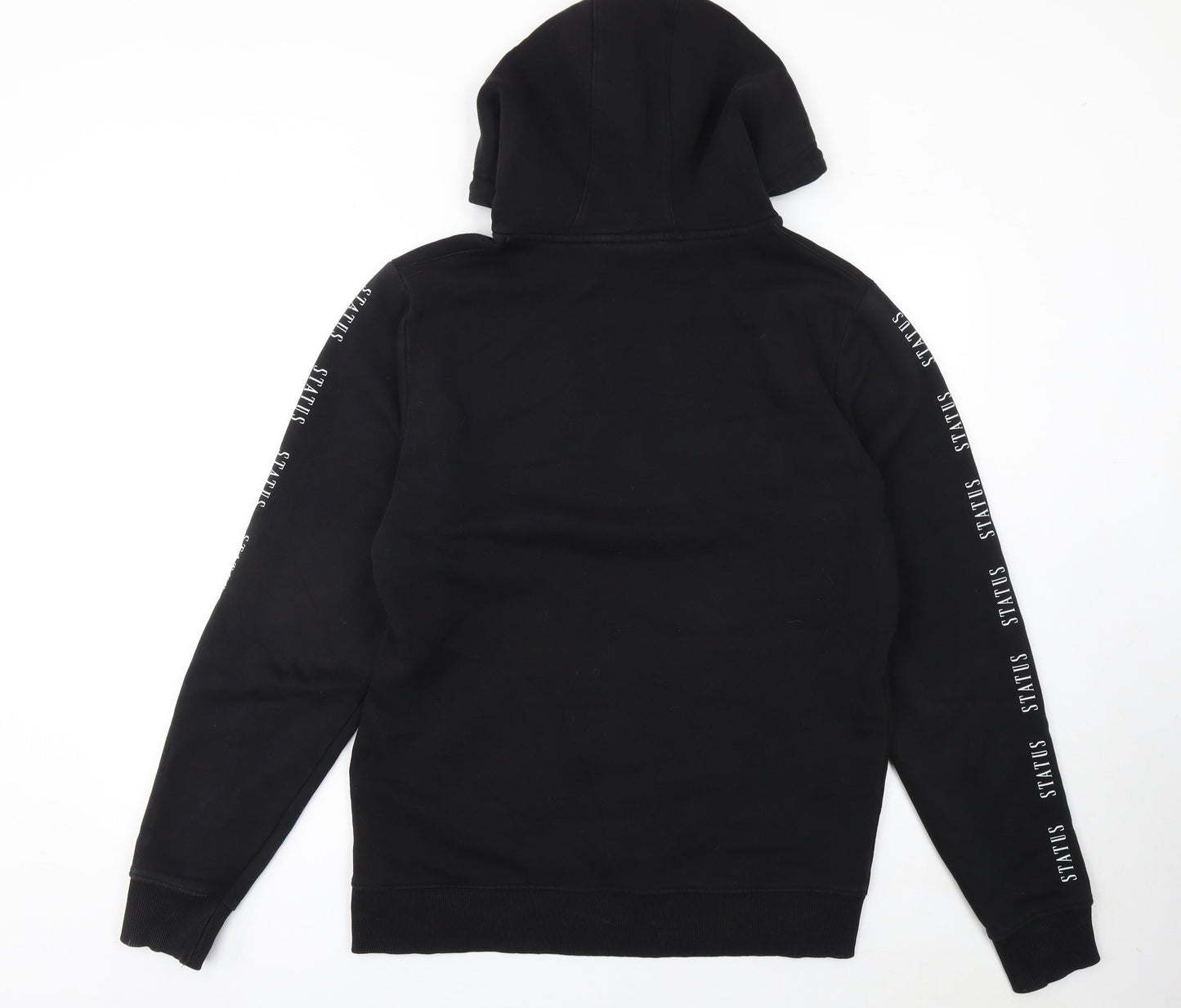 Status Men's Black Pullover Hoodie Size L Graphic Logo Hooded Sweatshirt