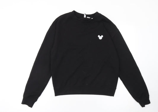 H&M Disney Women Black Cotton Crew Neck Pullover Sweatshirt Size S