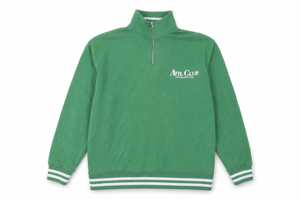Primark Men's Green 1/4 Zip Athletic Club Graphic Sweatshirt Medium