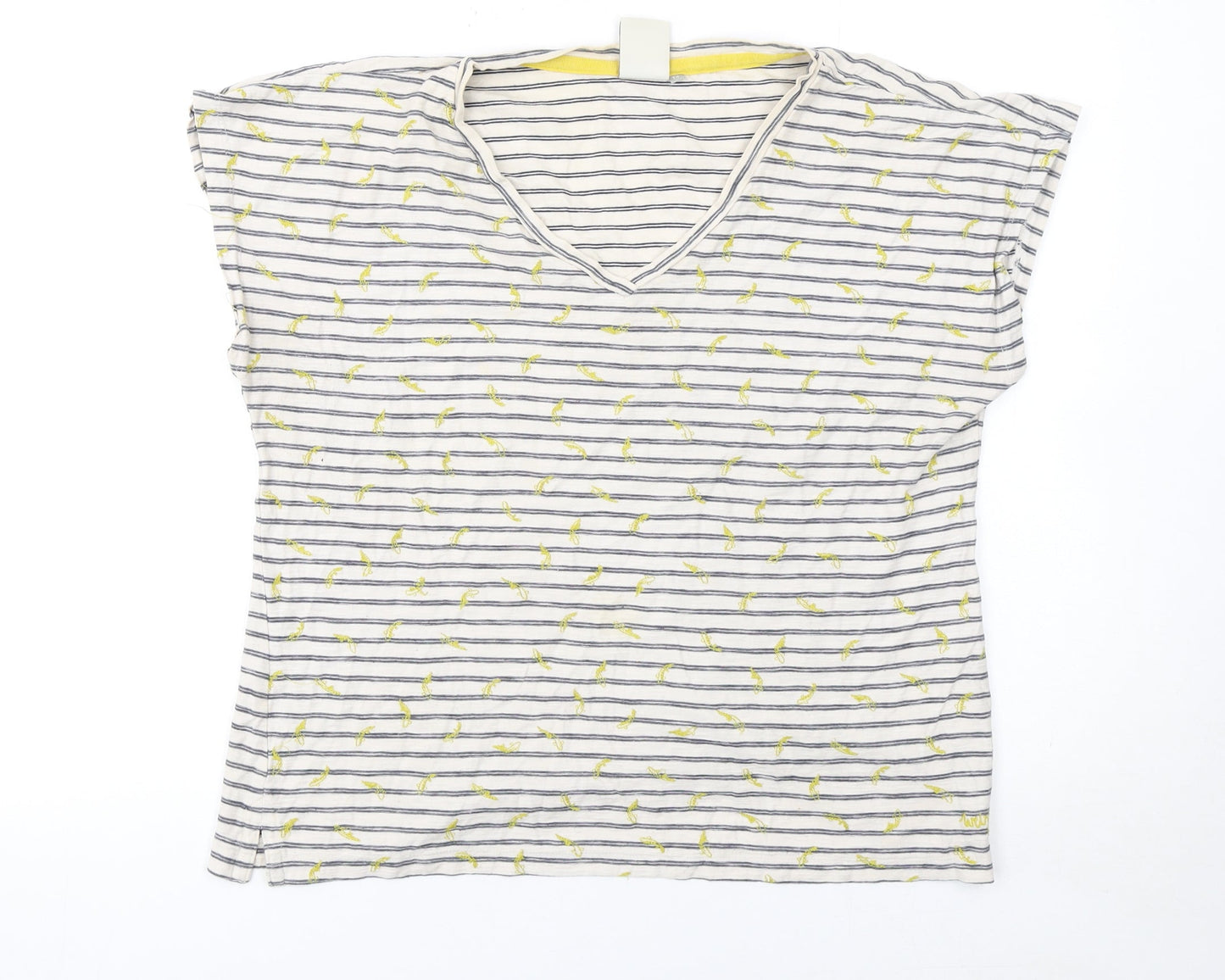 Weird Fish Womens White Striped V-Neck Cotton T-Shirt Size 14