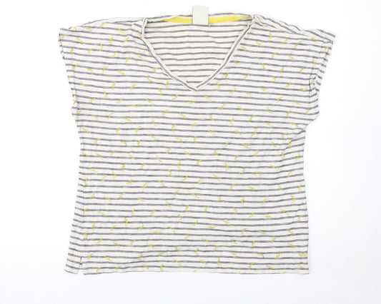 Weird Fish Womens White Striped V-Neck Cotton T-Shirt Size 14