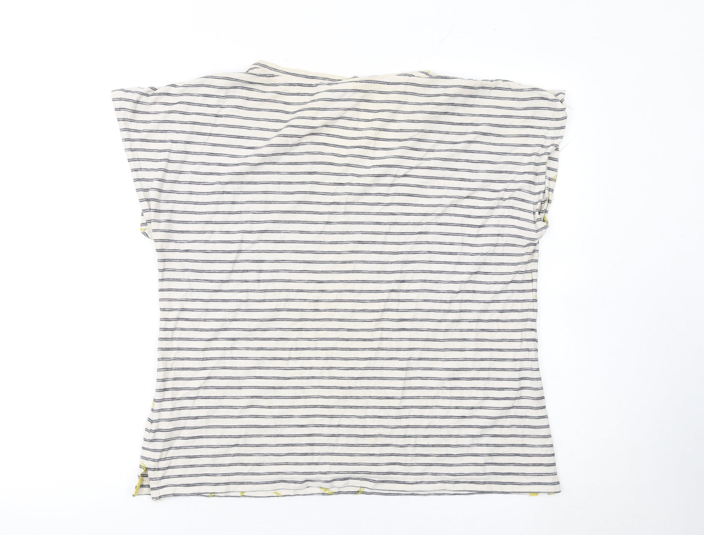 Weird Fish Womens White Striped V-Neck Cotton T-Shirt Size 14