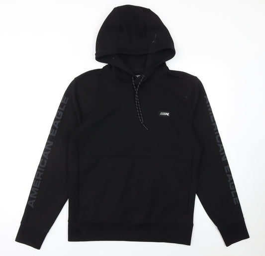 American Eagle Mens Black XS Pullover Hoodie with Logo Graphic