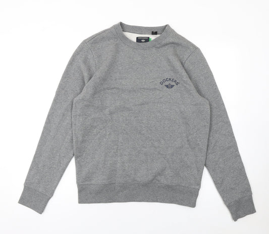 Dockers Men Grey Regular Fit Crew Neck Fleece Sweatshirt Size S