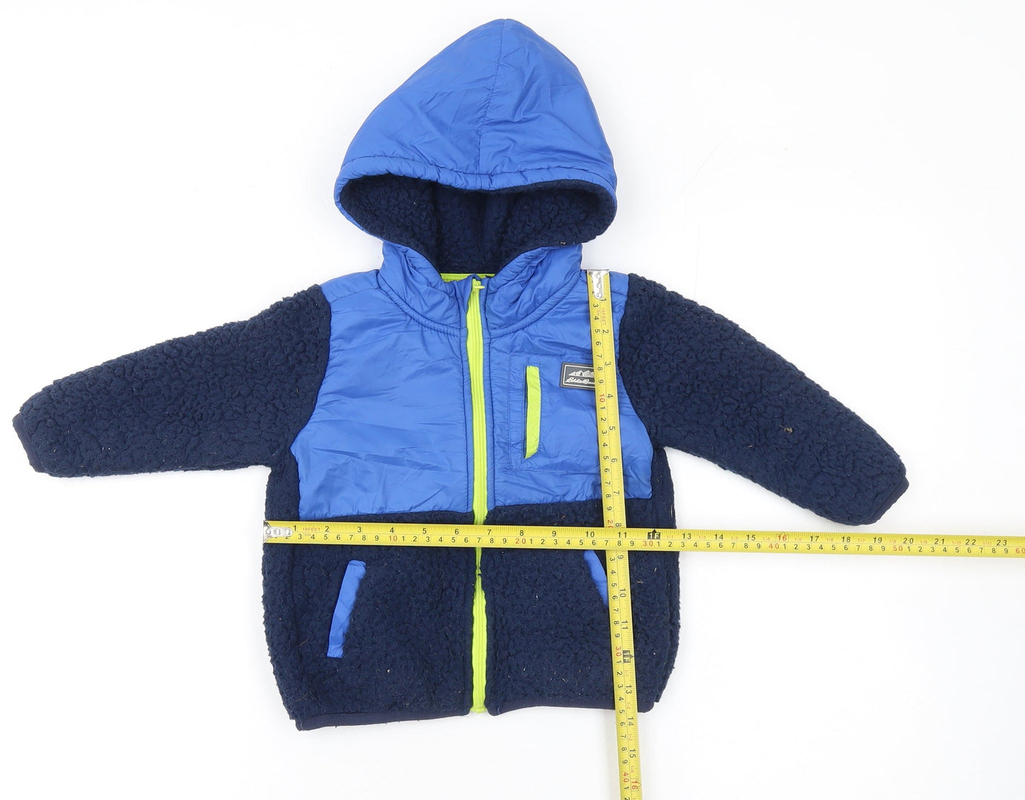 Eddie Bauer Boys Blue Hooded Fleece Puffer Jacket 2 Years Warm Lined Zip Up