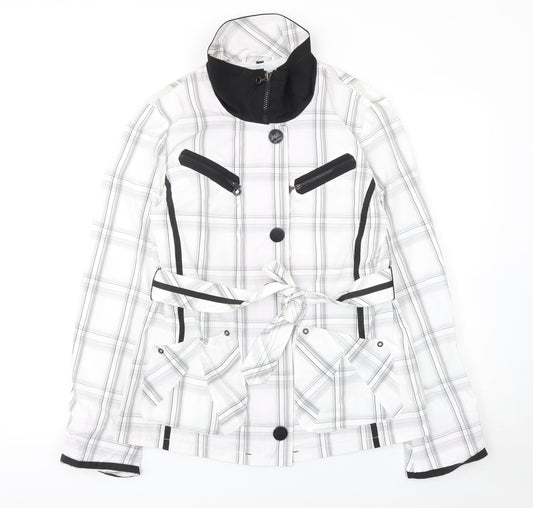Frandsen Womens White Check Rain Coat Jacket Size 8 Waterproof Belted