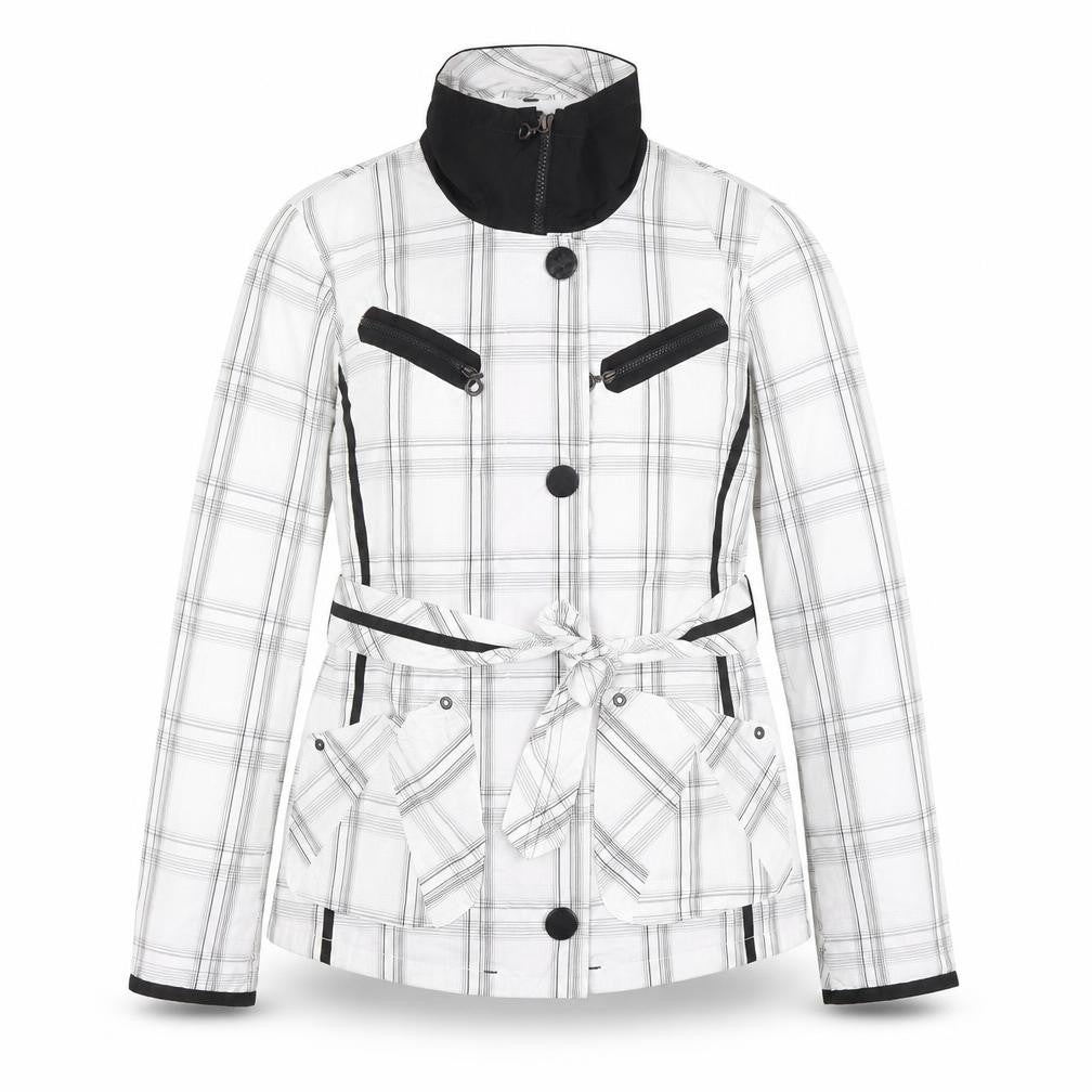 Frandsen Womens White Check Rain Coat Jacket Size 8 Waterproof Belted
