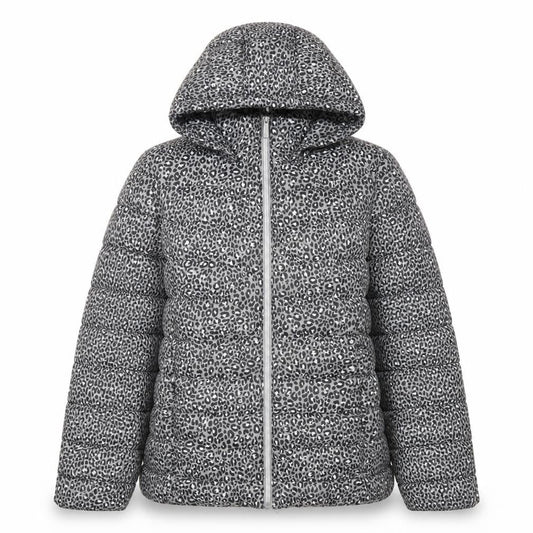 F&F Women’s Grey Leopard Print Hooded Puffer Jacket Size 10