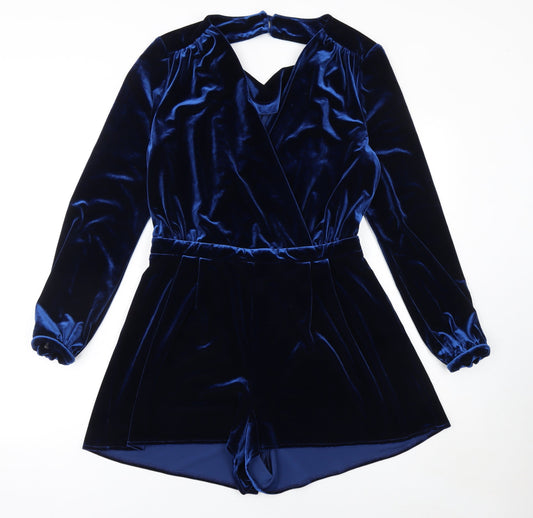 Topshop Women’s Blue Velvet Long Sleeve Playsuit UK 12