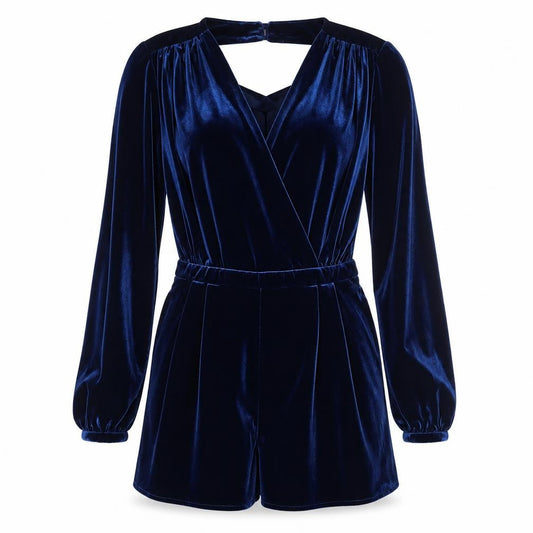 Topshop Women’s Blue Velvet Long Sleeve Playsuit UK 12