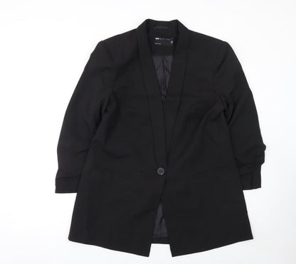 Additional front view of ASOS Design women’s black longline single-breasted suit blazer uk 16