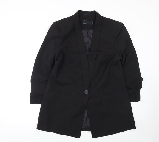 ASOS Design Womens Black Longline Single-Breasted Suit Blazer UK 16
