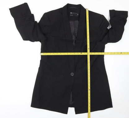 Back view of ASOS Design women’s black longline single-breasted suit blazer uk 16