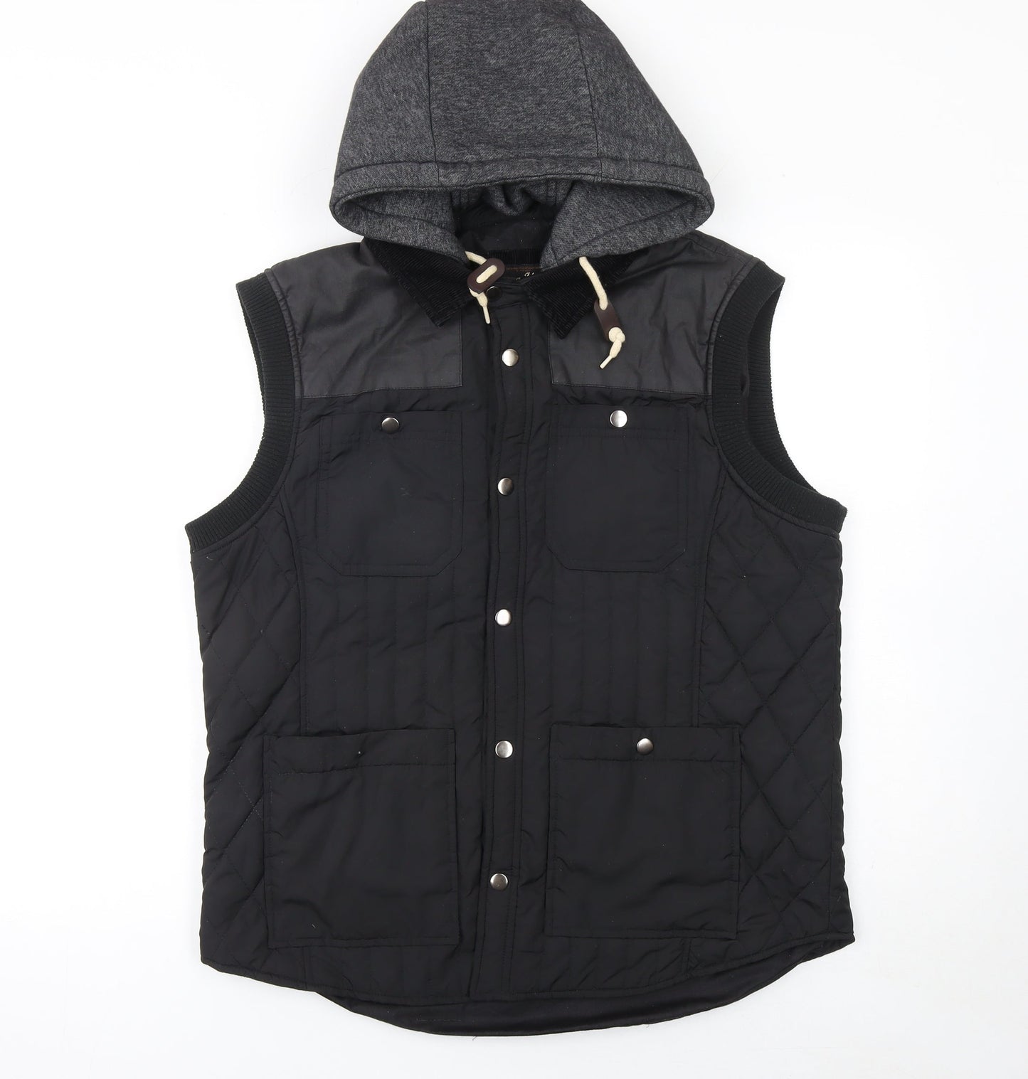 River Island Men's Black Quilted Hooded Bodywarmer Waistcoat S