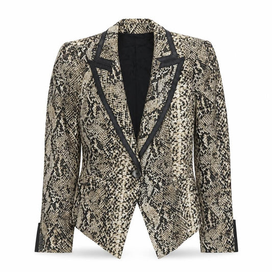 Zara Woman Beige Snake Print Blazer Jacket Small Single-Breasted
