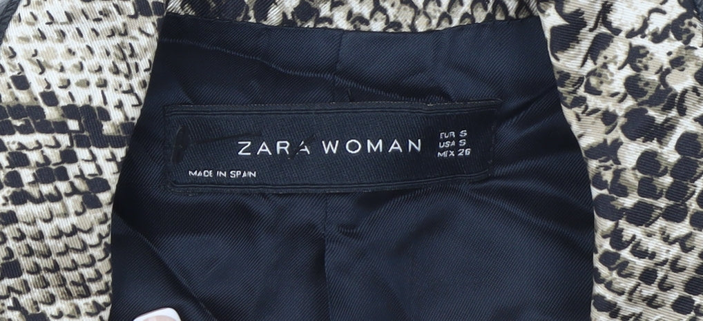 Zara Woman Beige Snake Print Blazer Jacket Small Single-Breasted