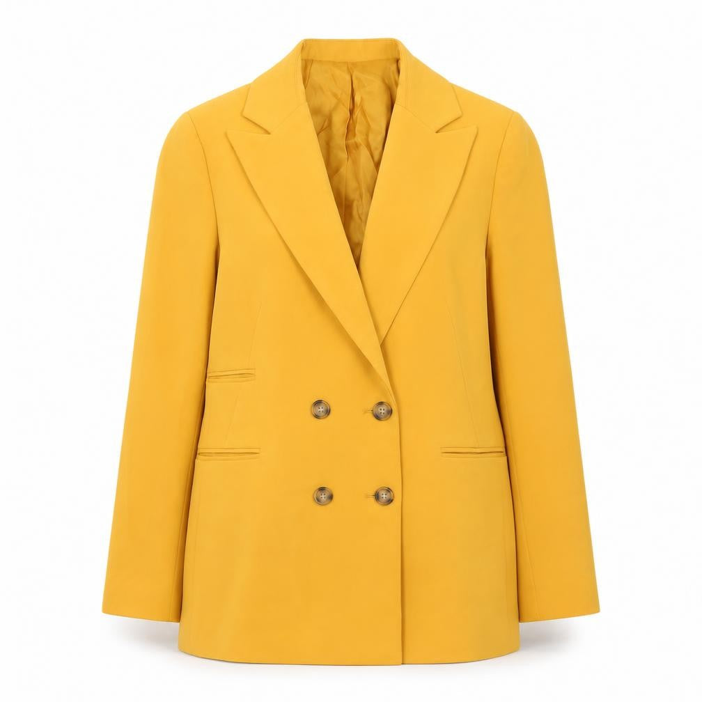 Topshop Women Yellow Double-Breasted Blazer Jacket UK 4 Slim Fit