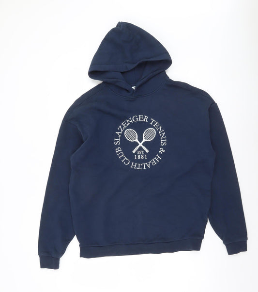 Slazenger Womens Navy Blue Pullover Hoodie UK 8 Cotton Blend Tennis Print