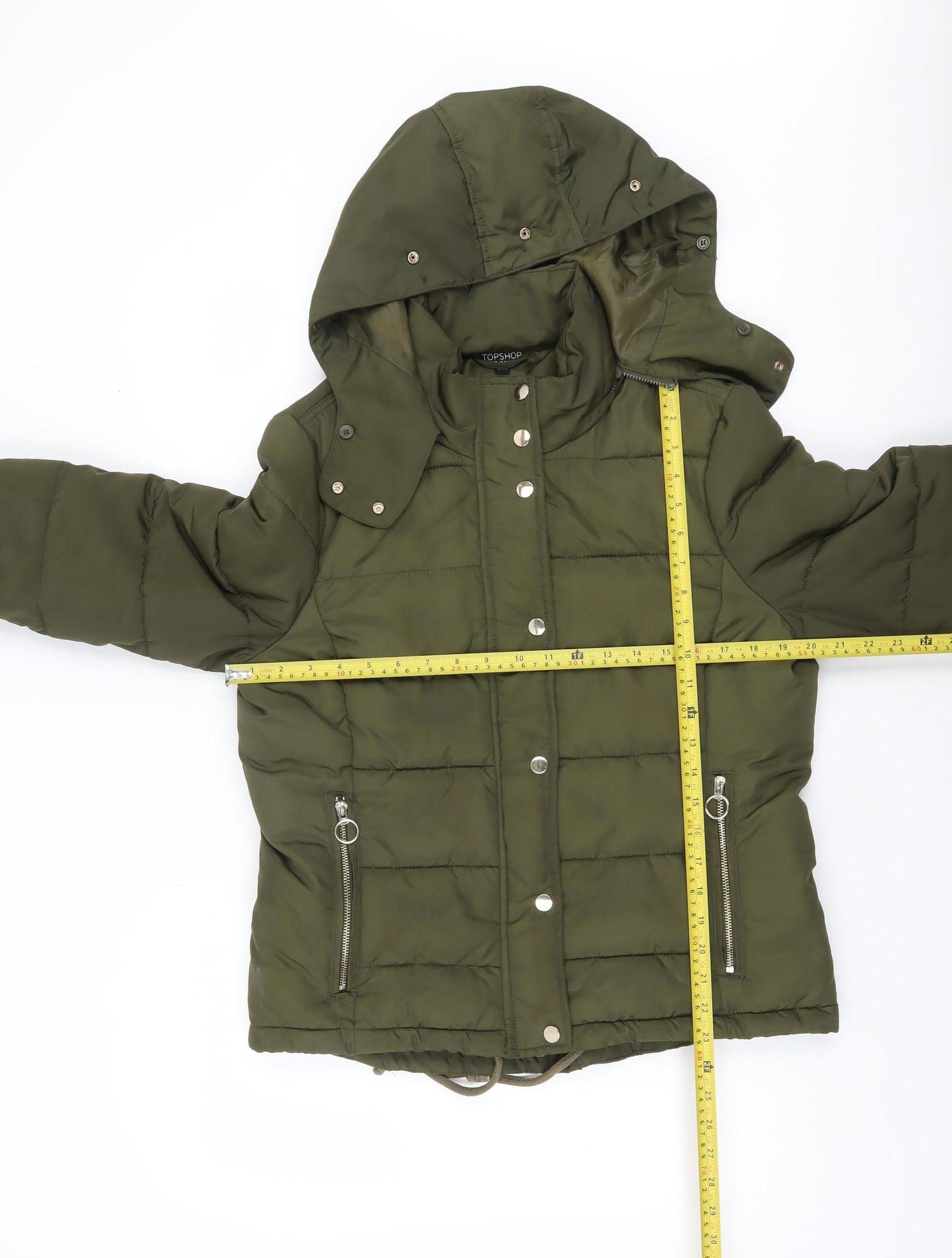 Topshop Women Green Size 14 Hooded Puffer Jacket Winter Coat